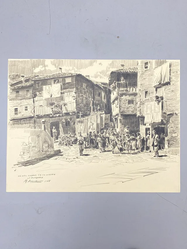 MIGUEL ACEVEDO. "DIA DEL CORPUS EN LA ALBERCA, SALAMANCA"Carboncillo sobre papel.