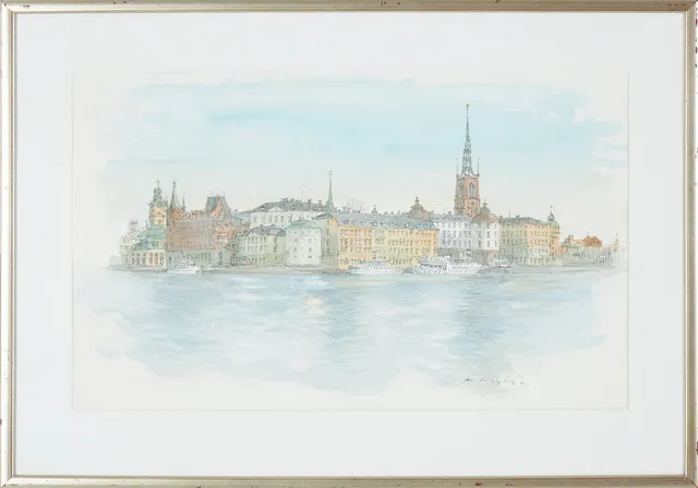 JAN LUNDQVIST (1935-2022). Stockholmsmotiv, blandteknik, signerad Jan Lundqvist.