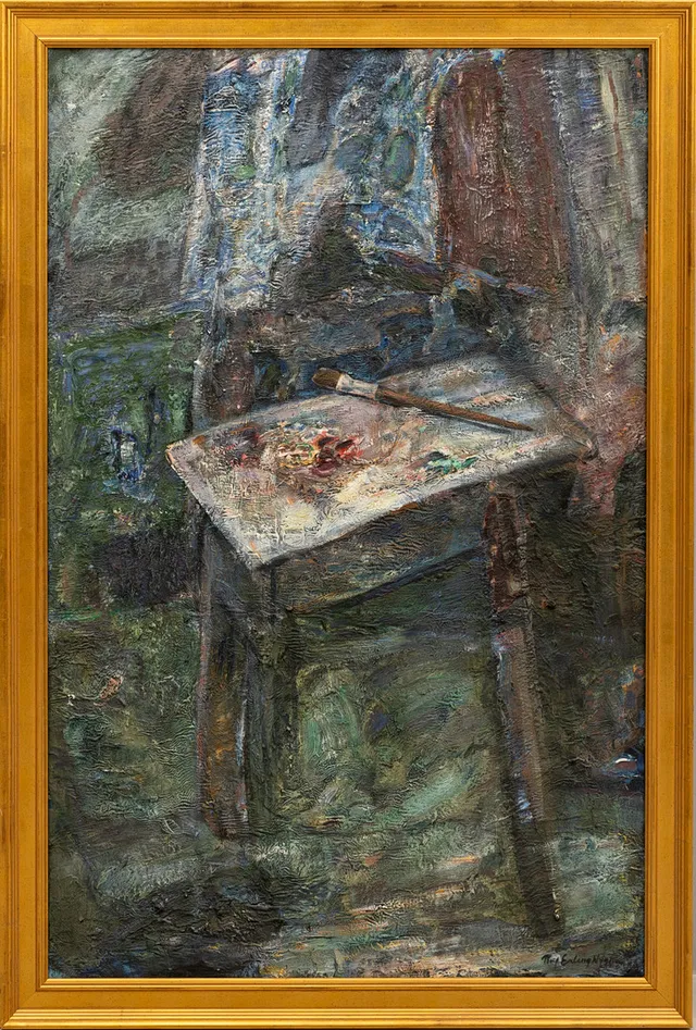 ROLF ERLING NYGREN. "Ateljéstol", olja på duk, signerad.