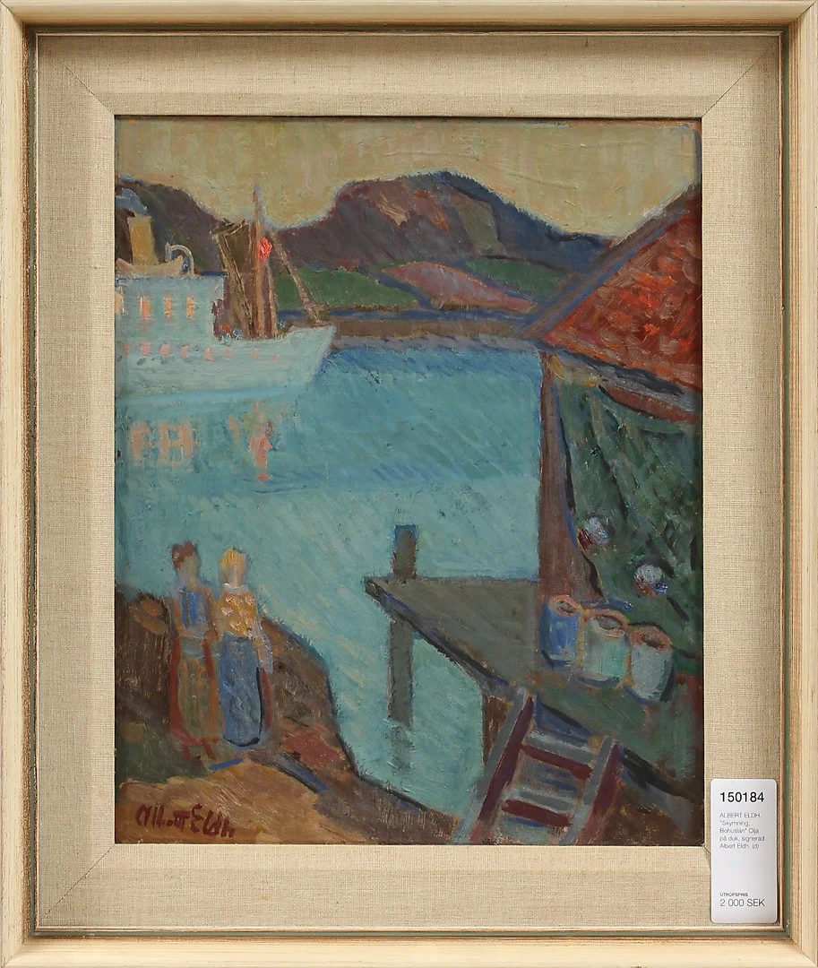 ALBERT ELDH. "Skymning, Bohuslän" Olja på duk, signerad Albert Eldh. — Paintings — Göteborgs Auktionsverk