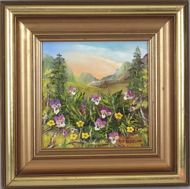 RUT ÅKERLIND. Landskap med blommor, olja på duk, signerad.