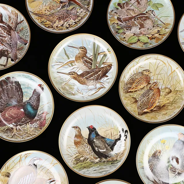 SAMLARTALLRIKAR, 12 st, porslin, "Gamebirds of the World", Franklin.
