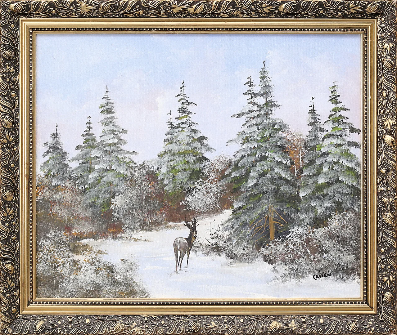 EINAR CRITÉN. Olja på duk "Rådjur i snö", signerad Critén. — Paintings — Garpenhus Auktioner