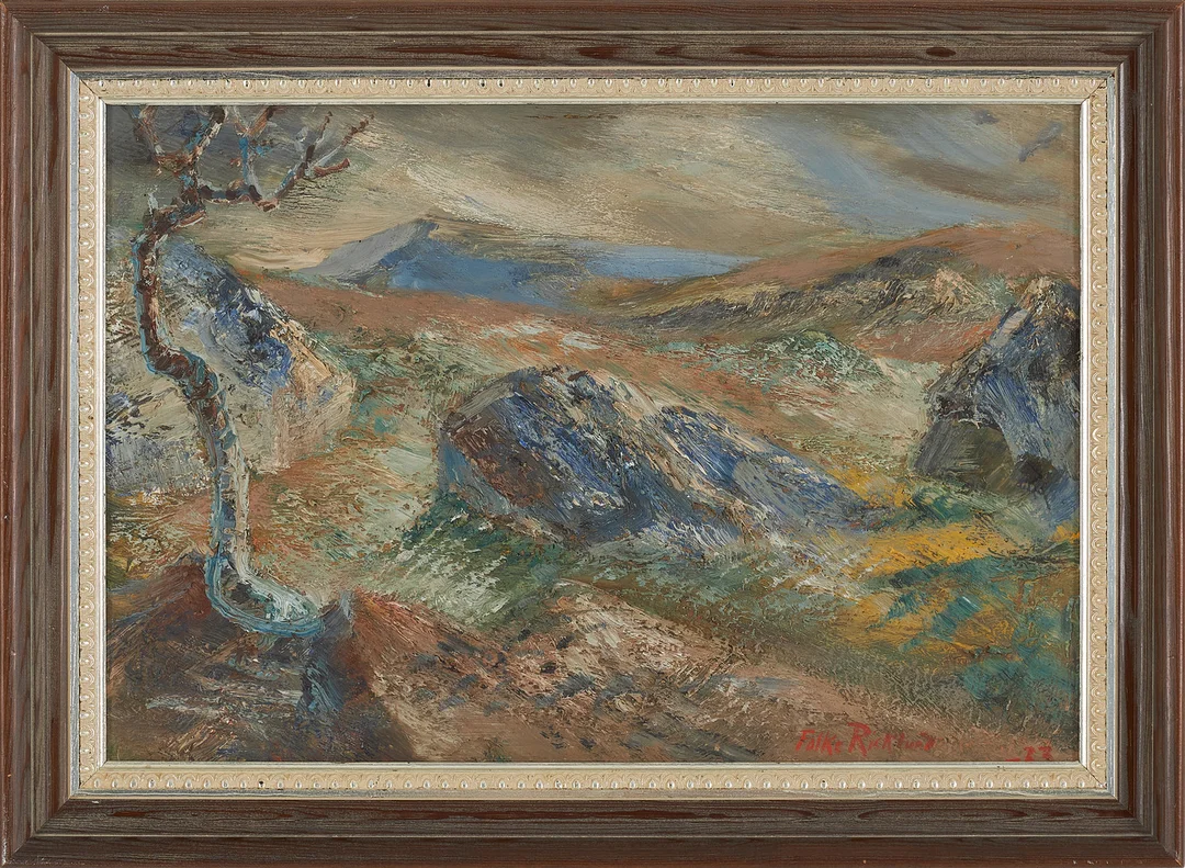 FOLKE RICKLUND. "Silverdis", olja på pannå, signerad och daterad. — Paintings — Stockholms Auktionsverk Sickla