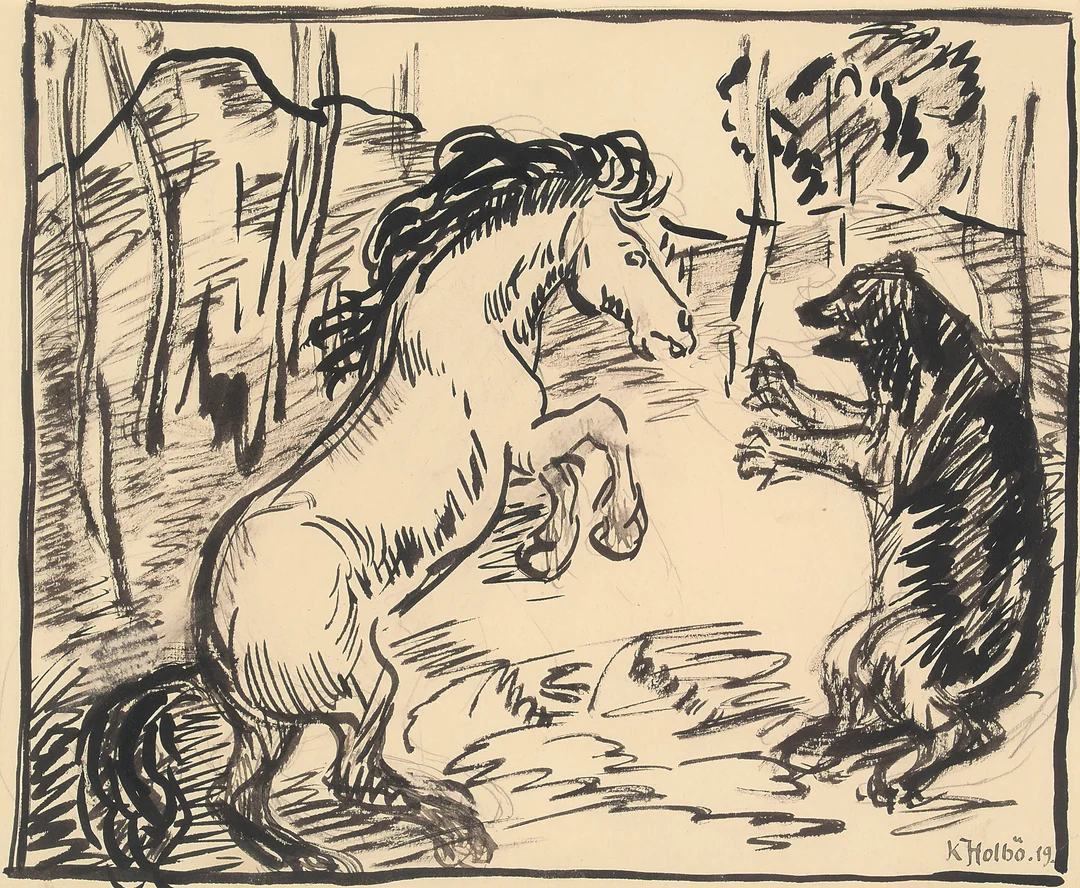 Holbø, Kristen — Hest og bjørn, 1919 — Kunst/Øvrig billedkunst — Blomqvist