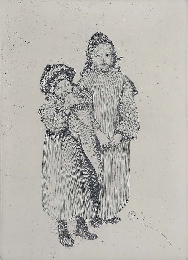 CARL LARSSON. "Snickare Hellbergs ungar", etsning, signerad i trycket. — Engravings & Prints — Auktionshuset Kolonn