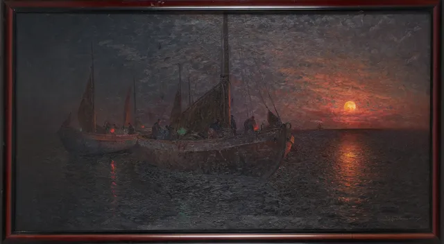 EMIL EKMAN. Fiskare i natten, olja på duk, signerad.
