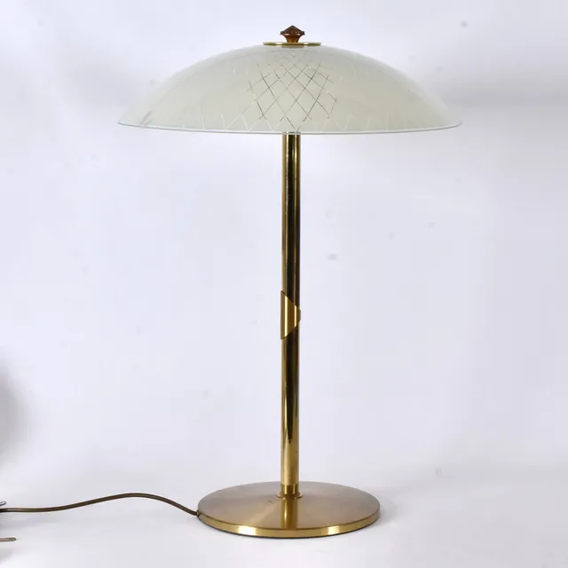 BORDSLAMPA, mässing och glas.