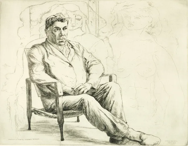 HARALD SALLBERG (1895-1963). "Portrait du Peintre Georges Braque", Paris 1929, signerad, etsning.