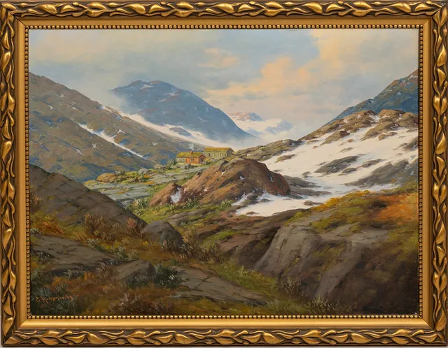 ERNST ASCHENBACH. "Fjälllandskap" olja på duk, signerad.