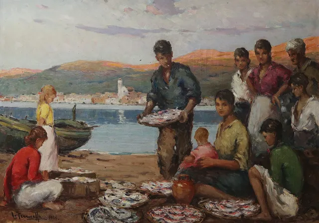 JOAQUIM TERRUELLA MATILLA. "Pescadores en el puerto de La Selva".