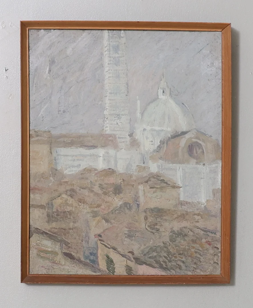 OLOF ARÉN. Reseskildring, olja på papper uppfodrad på pannå, signerad, 1900-talets första hälft. — Paintings — Gomér & Andersson Nyköping