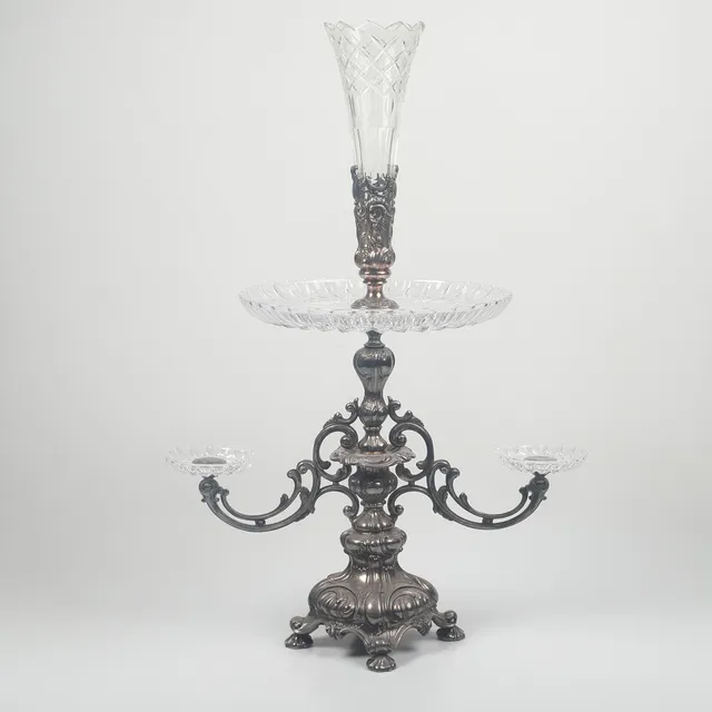 BORDSUPPSATS, nysilver/glas, 1900-tal.