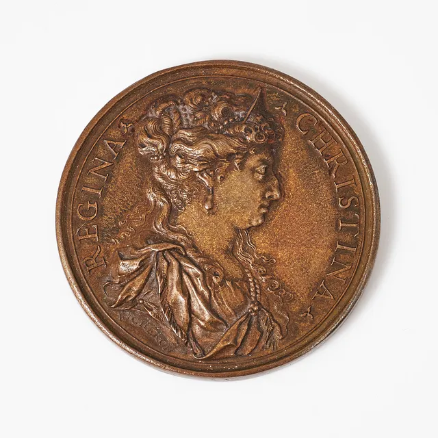 MEDALJ, Chrstina, brons, graverad av Charles Jean Francois Chèror, ca 1675.