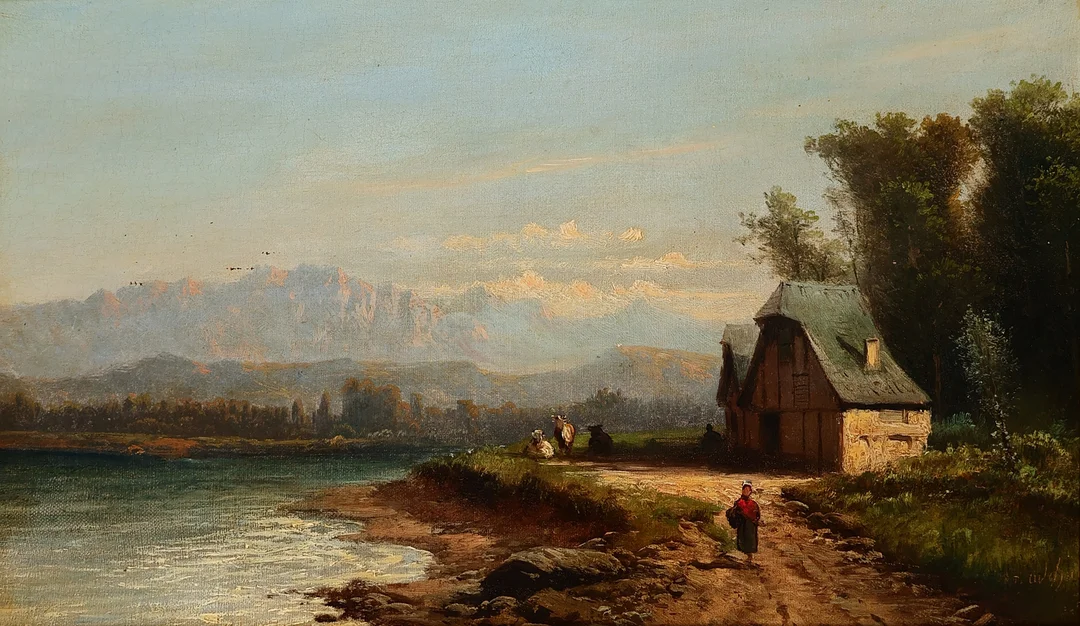 UBEKENDT KUNSTNER. Landsskabsmotiv fra Sydeuropa, olie på lærred, signeret, 1800 tallets anden halvdel. — Paintings — Palsgaard Kunstauktioner