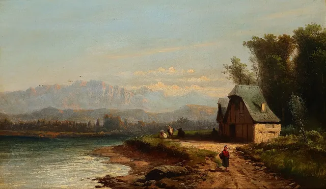 UBEKENDT KUNSTNER. Landsskabsmotiv fra Sydeuropa, olie på lærred, signeret, 1800 tallets anden halvdel.