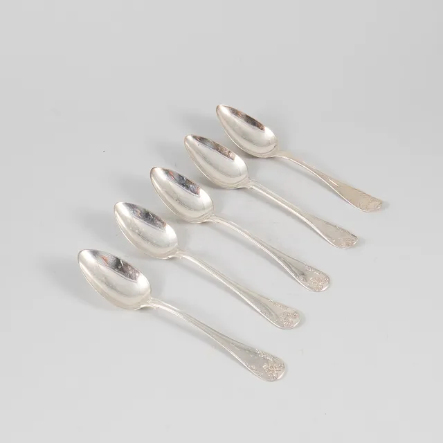 Matskedar 5 st, (4 + 1), silver, Franska Liljan & Snäckan, , vikt 300g ca.