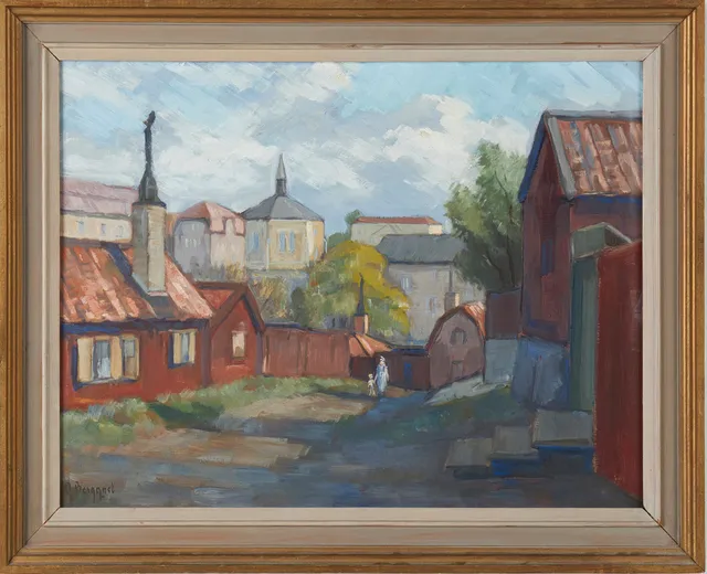 GUNNAR BERGQVIST. Stockholmsmotiv, olja på pannå, signerad.