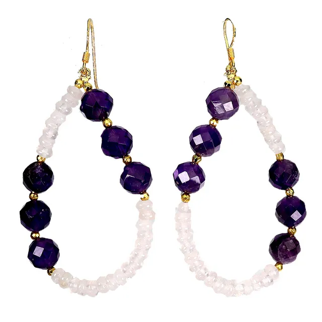 SILVER GILT AMETHYST AND ROSE QUARTZ EARRINGS.
