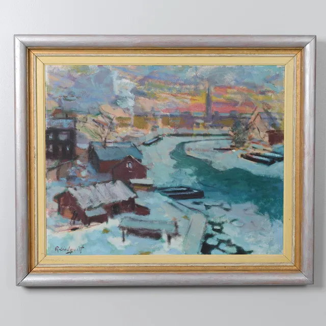 RAGNAR LINDQUIST. "Vinterluft", olja på duk, signerad.