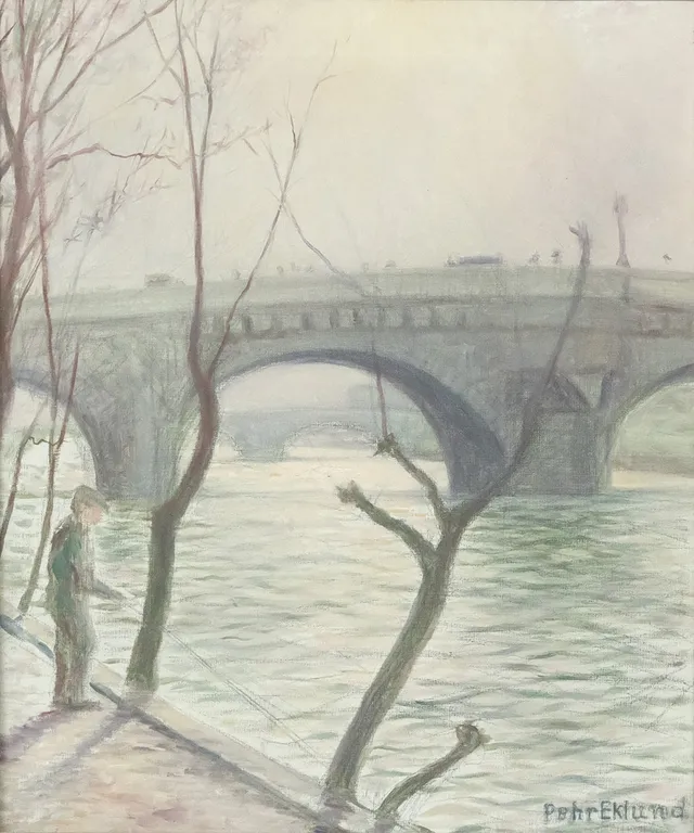 PEHR EKLUND. OLJA PÅ DUK. FISKARE VID FLODEN SEINE. PARIS 1920.