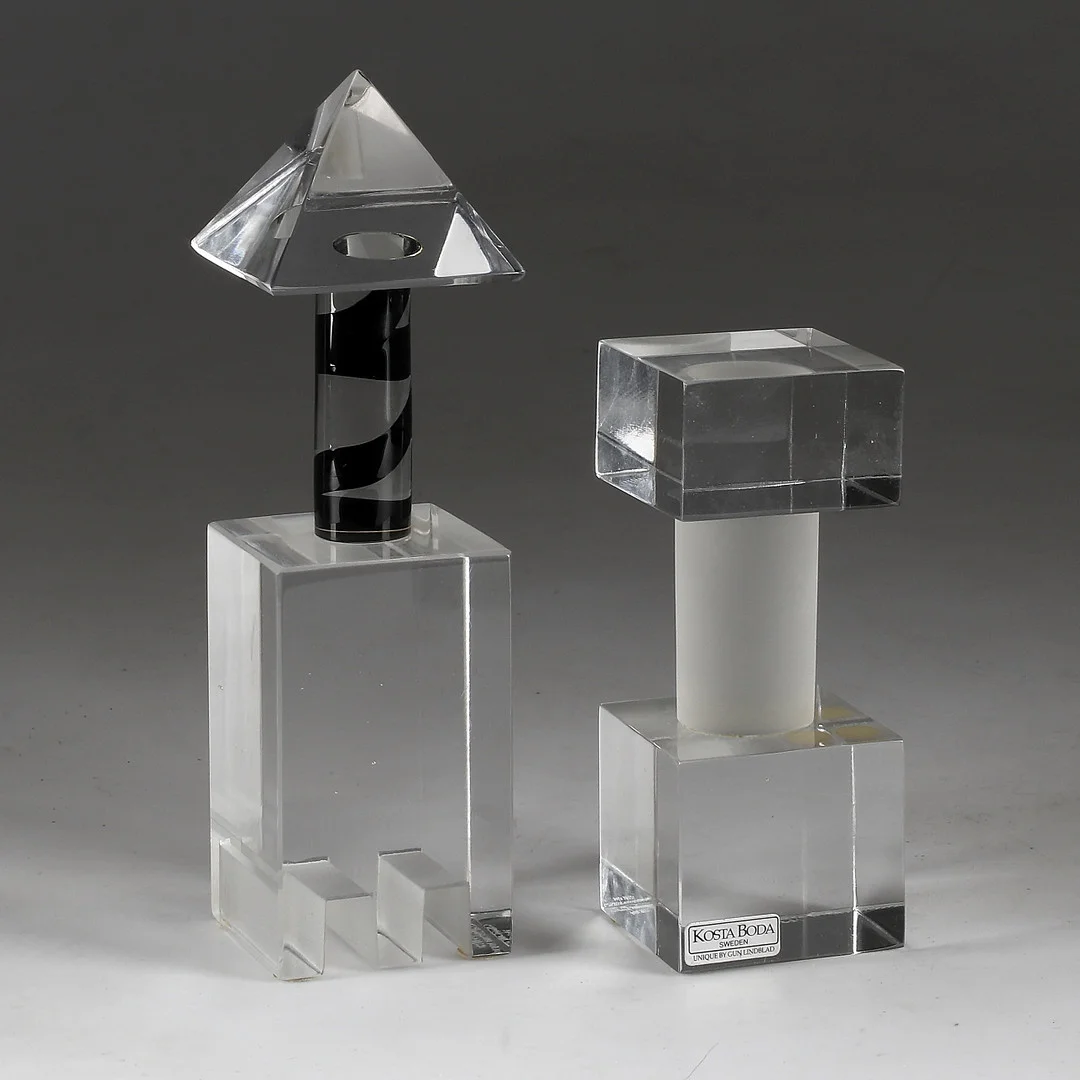 GUN LINDBLAD. Skulpturer, 2 st, glas, Boda Unik. — Art glass — Stadsauktion Sundsvall