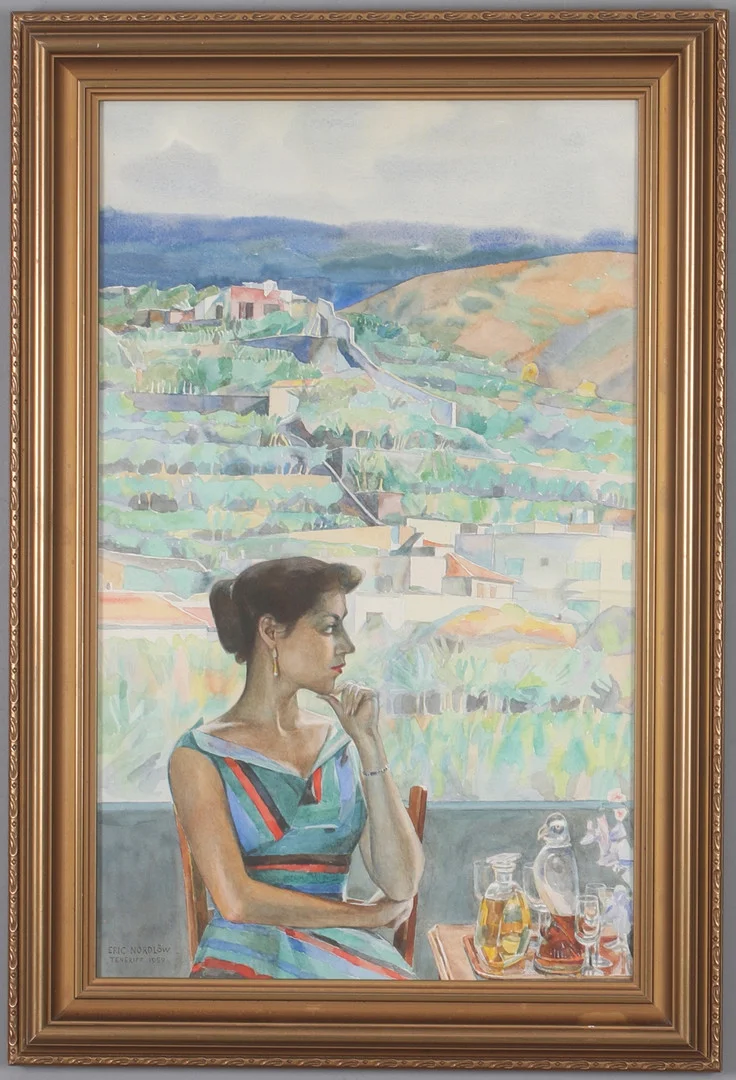 ERIC NORDLÖW. "Tenerife", akvarell på papper, signerad och daterad 1959. — Paintings — Stadsauktion Sundsvall