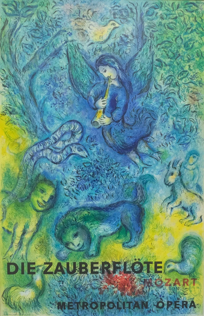 AFFISCH, EFTER MARC CHAGALL, DIE ZAUBERFLÖTE, MOZART, METROPOLITAN OPERA. — Engravings & Prints — Björnssons Auktionskammare