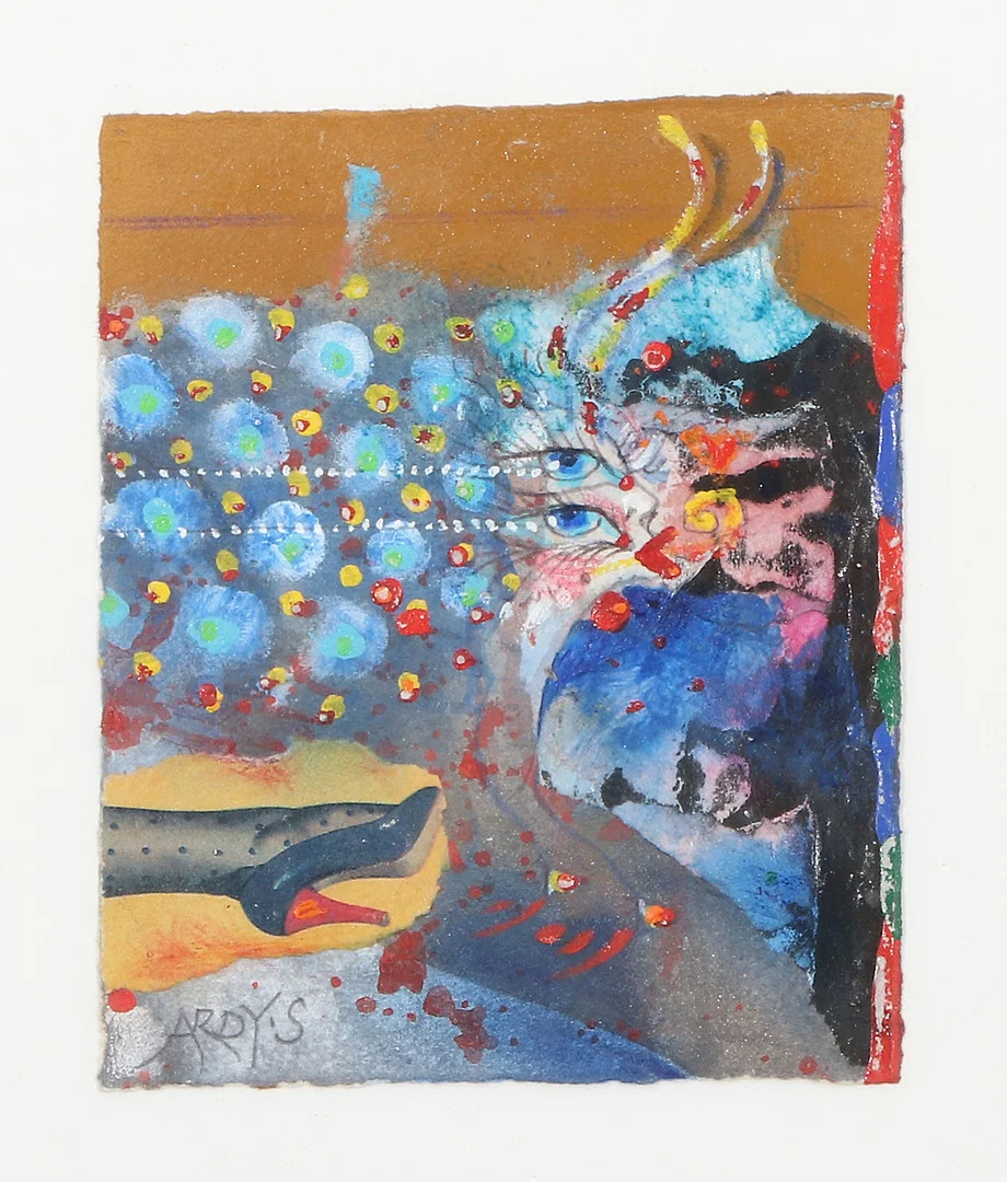 ARDY STRÜWER. Blandteknik. "Blue Beauty + (Red Heels)". Signerad och daterad 1999. — Paintings — Skånes Auktionsverk