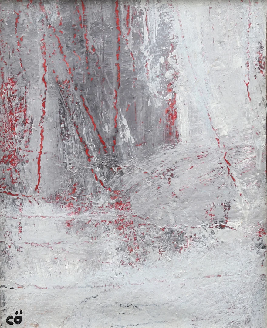 CALLE ÖRNEMARK. Komposition med landskap, olja på papp, signerad. — Paintings — Garpenhus Auktioner