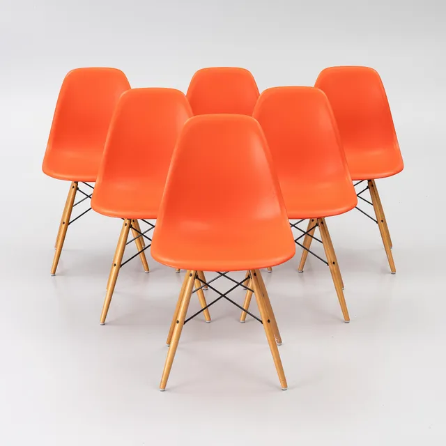 Charles & Ray Eames, stolar, 6 st, "Plastic chair DSW", Vitra.