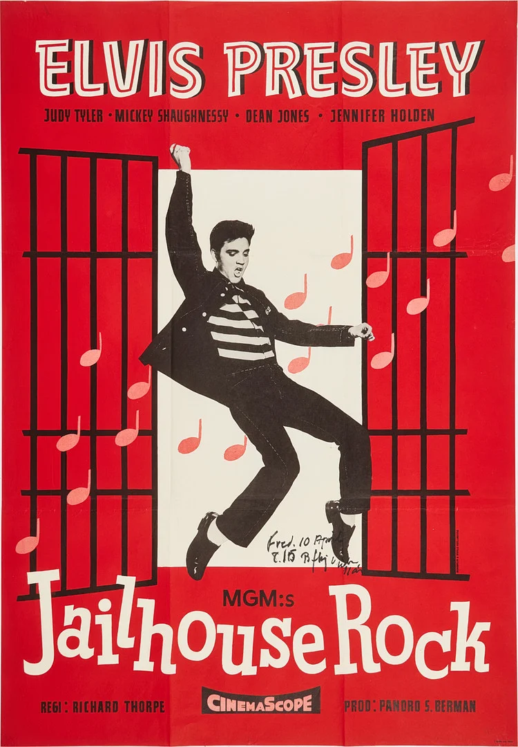 ELVIS PRESLEY. Filmaffisch "Jailhouse rock" , Bommelin & Werle reklambyrå, J. Olséns lito Stockholm. — Other — Stockholms Auktionsverk Magasin 5