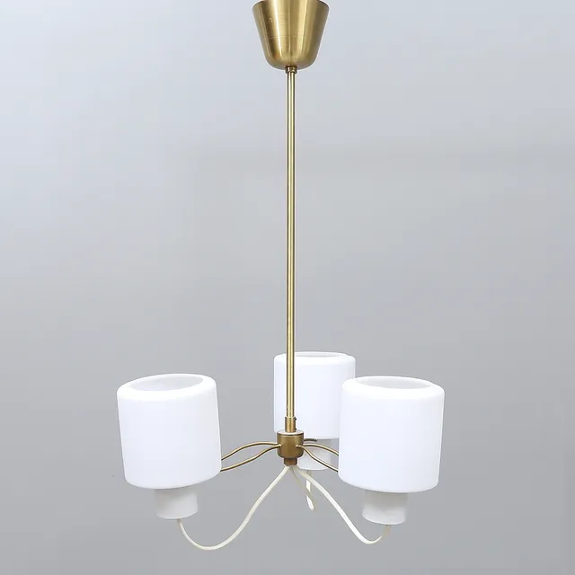 TAKLAMPA, mässingsstomme och glaskupor, 1950/60-tal.
