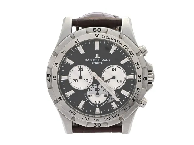 JAQUES LEMANS, Sports, "Tachymeter", Boett nr. 1-1670.1, kronograf, herrur, 44 mm, stål, quartz, mineralglas, datum, läderband, ca 2010.