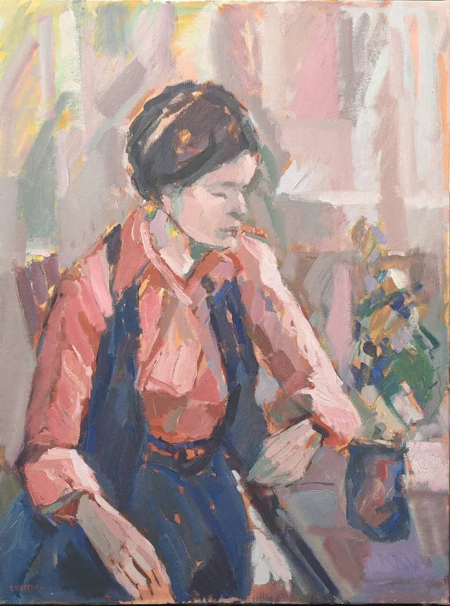 FRANZ VESTER PEDERSEN. (1934-1972) Portræt af siddende kvinde. Signeret. DANMARK 20 årh.