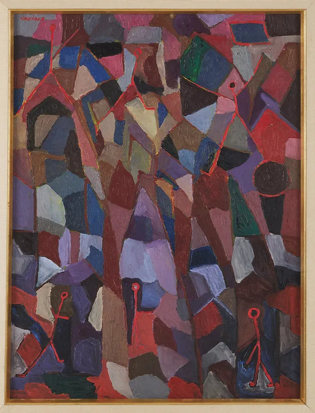 GUNNAR GREIBER. ( 1919-2011). "En glad söndag", signerad Greiber, olja på duk.