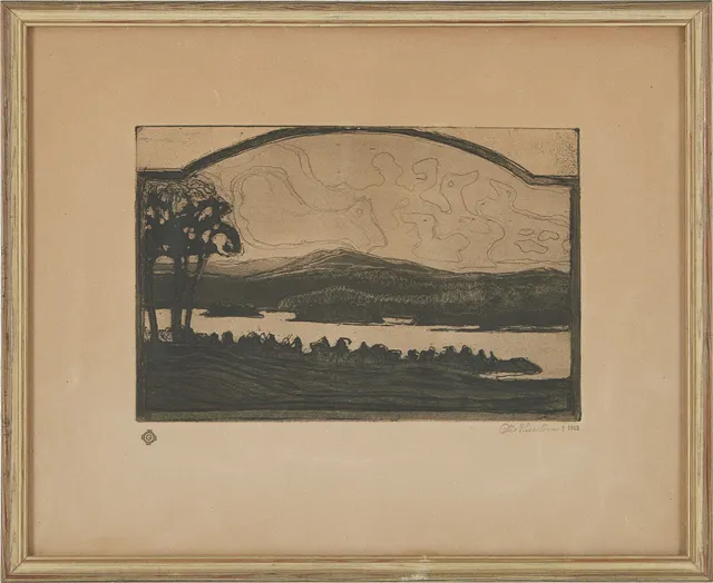 OTTO HESSELBOM. "Utsikt över Ärran" etsning, stämpelsignerad.