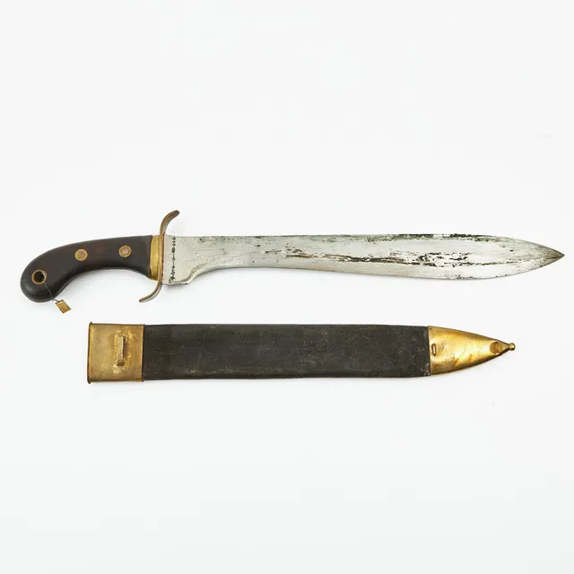 FASKINKNIV, svensk, m/1848, J. Walén, Eskilstuna, balja i läder med beslag i mässing.