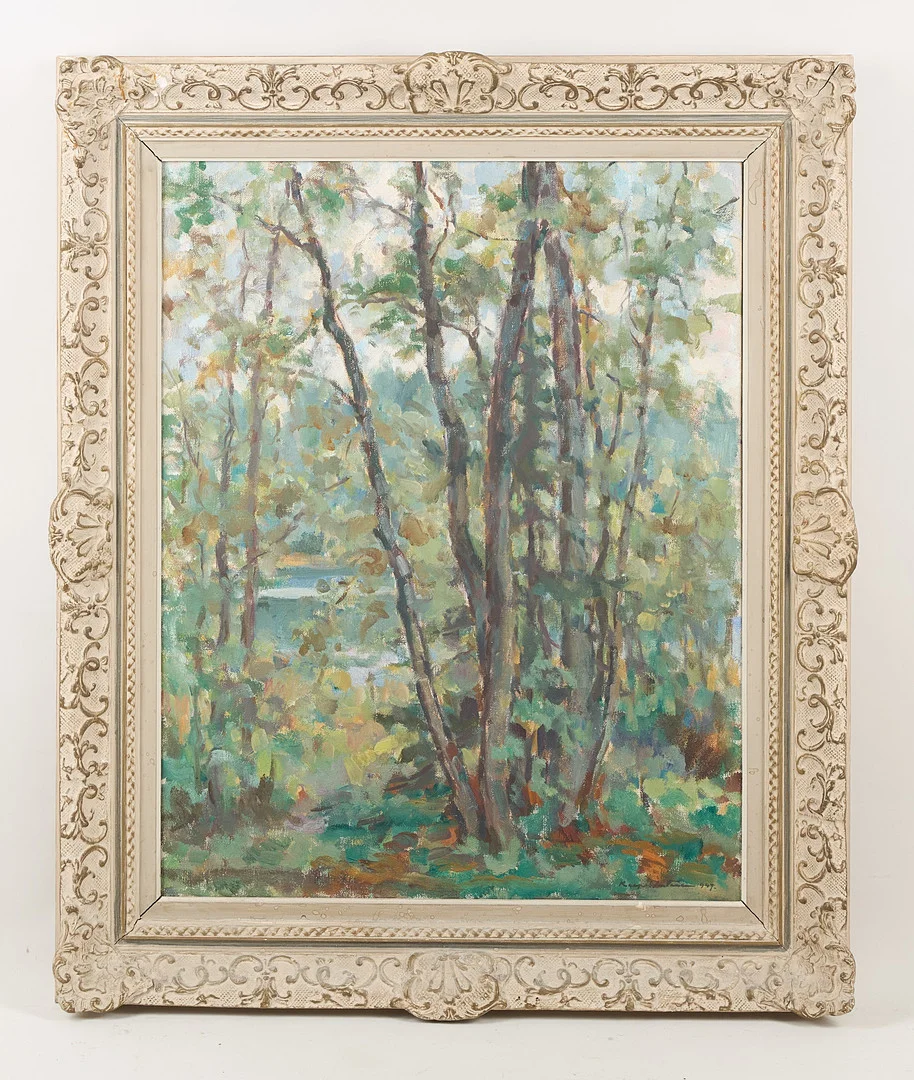 KAAPO WIRTANEN. Sommarvy, signerad samt daterad 1947, olja på duk. — Paintings — Stockholms Auktionsverk Helsinki
