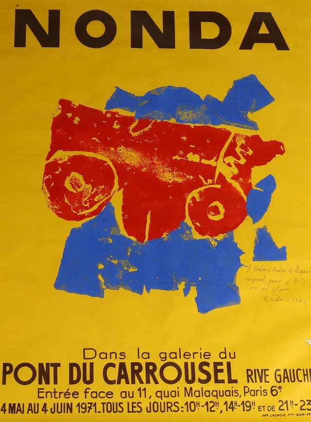 NONDA. Utställningsaffisch, Galerie Pont du Carrousel, signerad och daterad 1971.