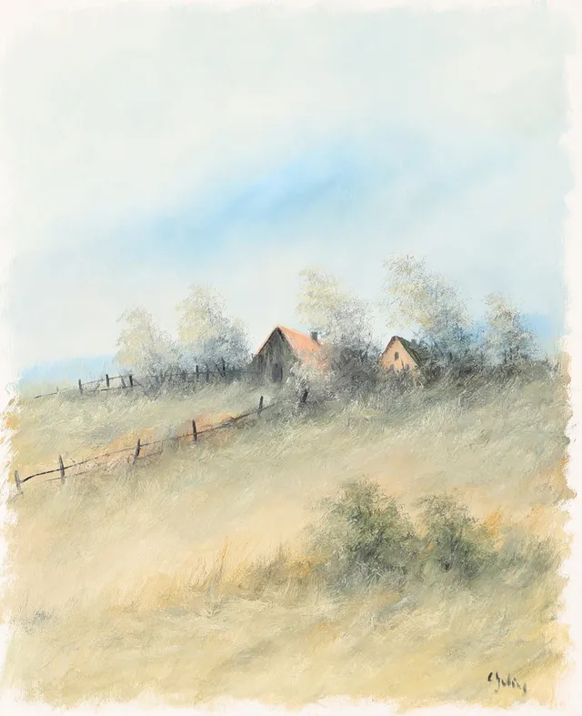 CARL JULIUS. Skånskt landskap med gård, olja poå duk, signerad C. Julius.
