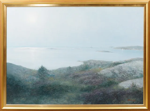 TAGE ERIKSSON. "Kustbild från Fotö, Göteborgs skärgård", olja på duk, signerad.