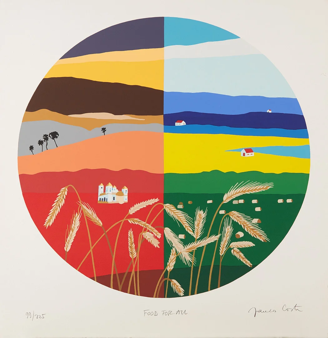 FRANCO COSTA. "Food for all" Signerad och numrerad 99/250. — Engravings & Prints — Stockholms Auktionsverk Magasin 5