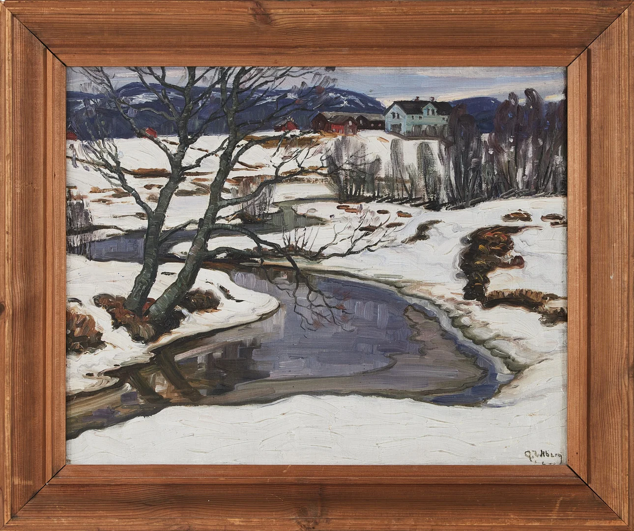 GUNNAR WIBERG (1894-1969). Landskapsmotiv i snö, olja på duk, signerad, 1900-tal. — Paintings — Stockholms Auktionsverk Magasin 5