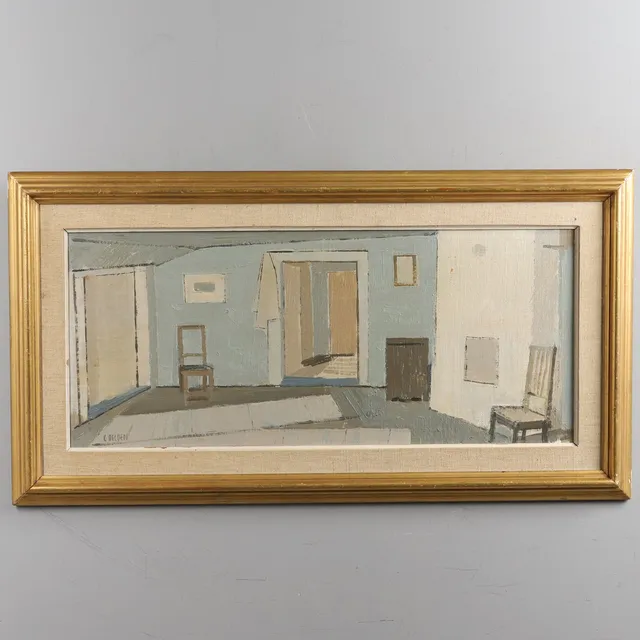CARL DELDEN. Olja på pannå, "Lägenheten" signerad.