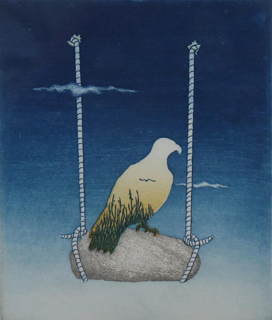 HANS JOHNFORS. färgetsning, komposition med rovfågel. — Engravings & Prints — Markus Auktioner
