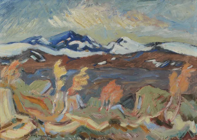 ERIK MAGNUSSON. Fjällandskap, olja på pannå, signerad, daterad 1941.