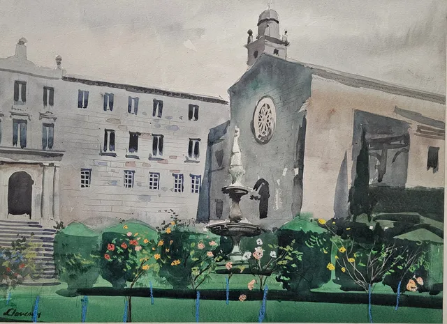FREDERIC LLOVERAS. PAISAJE URBANO. ACUARELA SOBRE PAPEL.