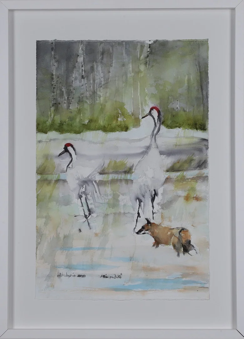 LEILA LAGRÉN (LEILA VAN DYKE). Akvarell, "Räv på jakt", signerad och daterad 2021. — Paintings — Gomér & Andersson Norrköping