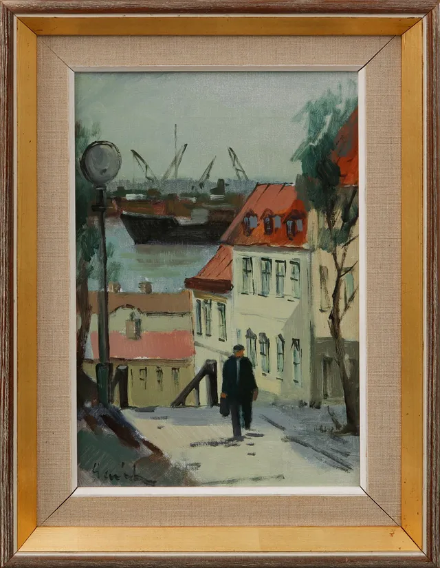 TAGE GAVIK. "Hobergs trappan, Masthugget", olja på duk, signerad.